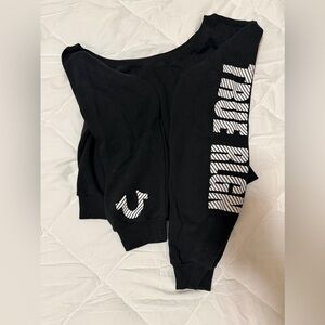 True Religion Black Off Shoulder Sweatshirt with White Print